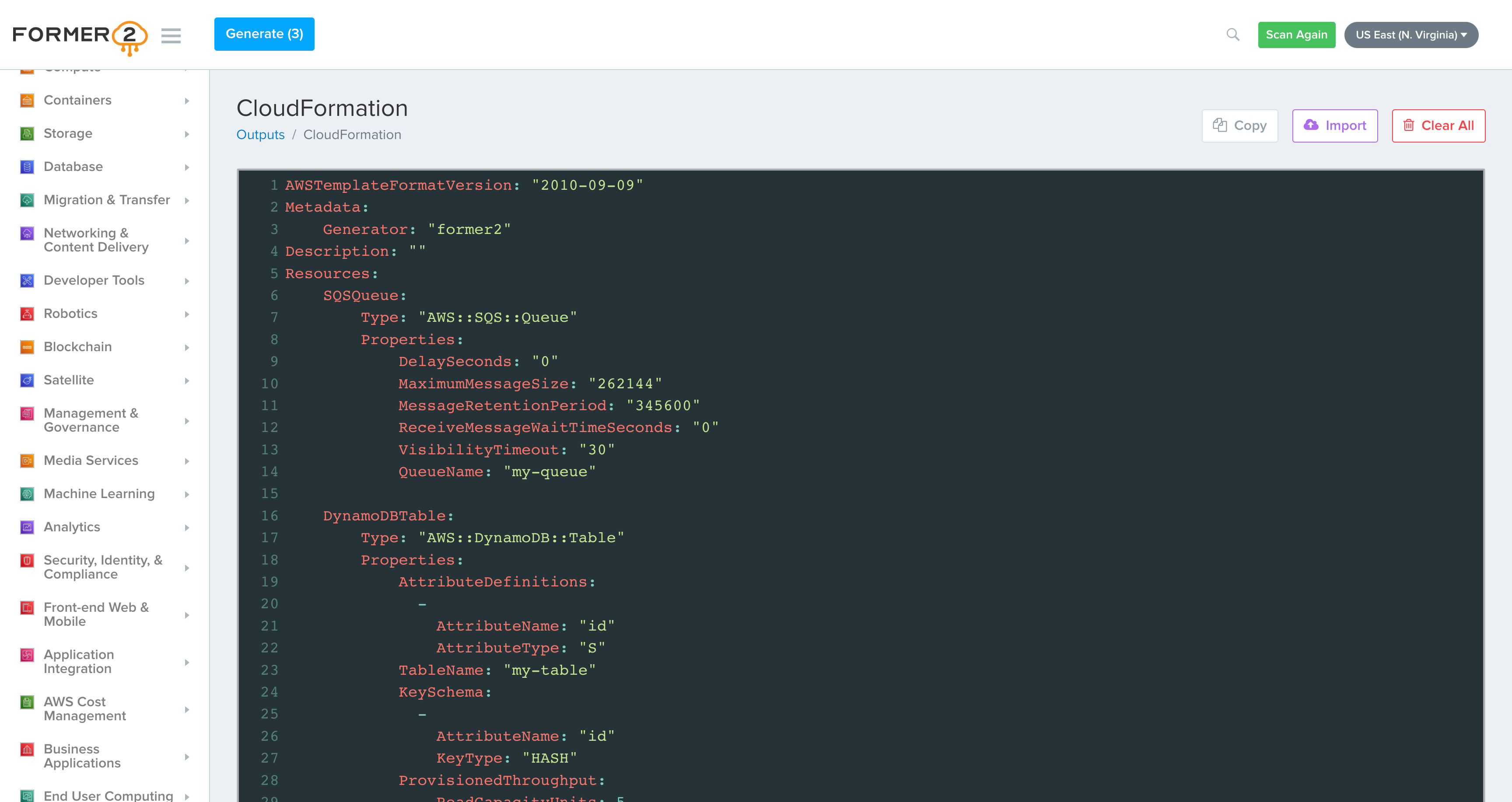 CloudFormation Output on Former2 Dashboard